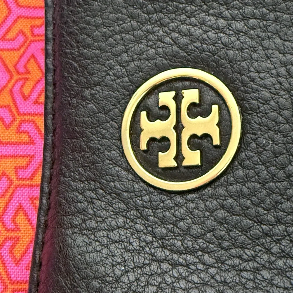 Tory Burch Robinson Triple Compartment Black Pebbled‎ Leather Tote Shoulder Bag
